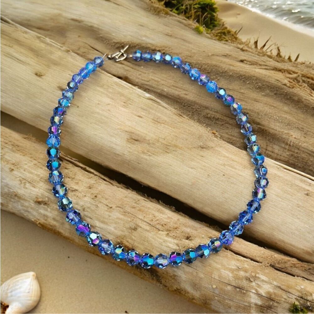 Handcrafted sparkly necklace with round Swarovski crystal beads