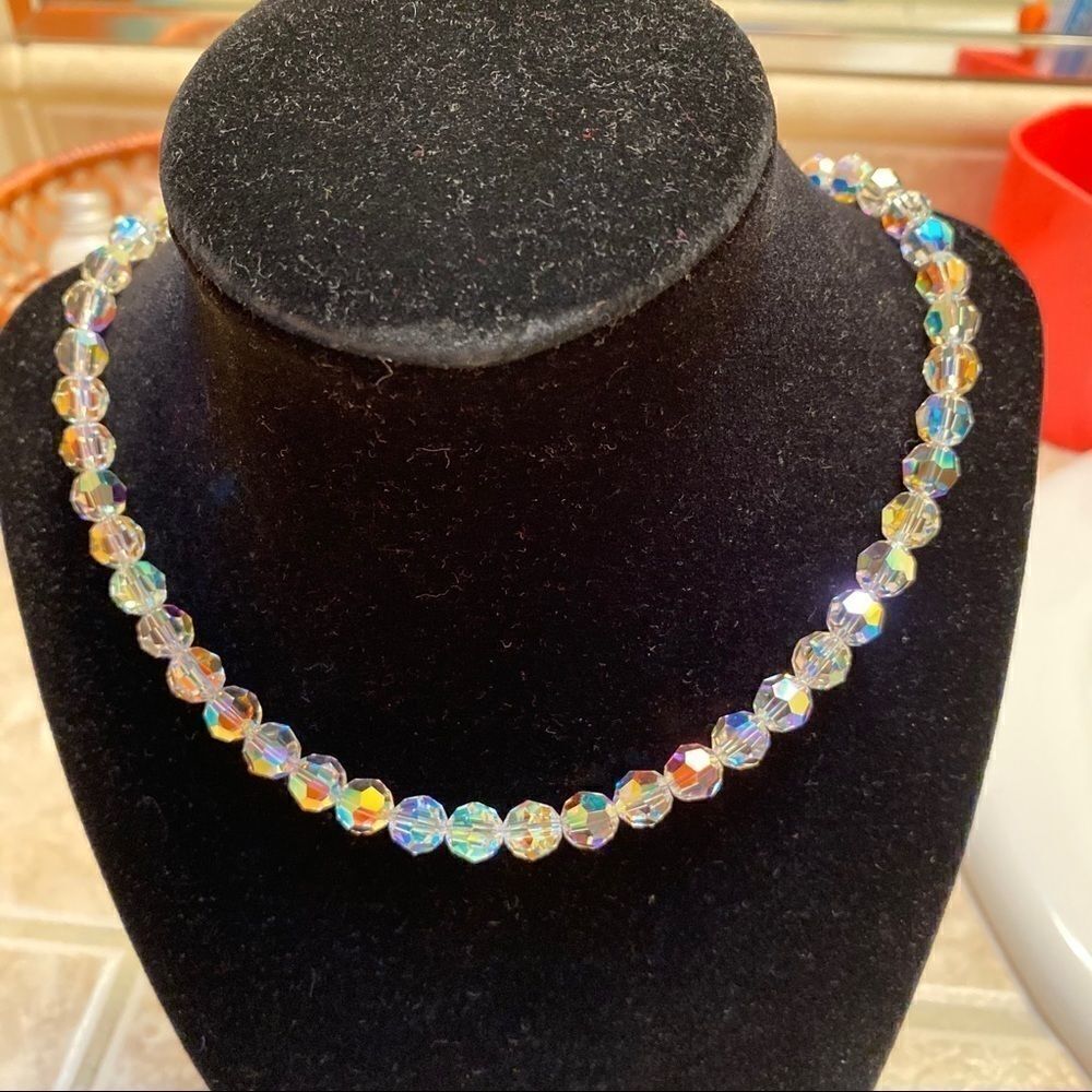 Sparkly necklace with aurora borealis AB Swarovski crystals