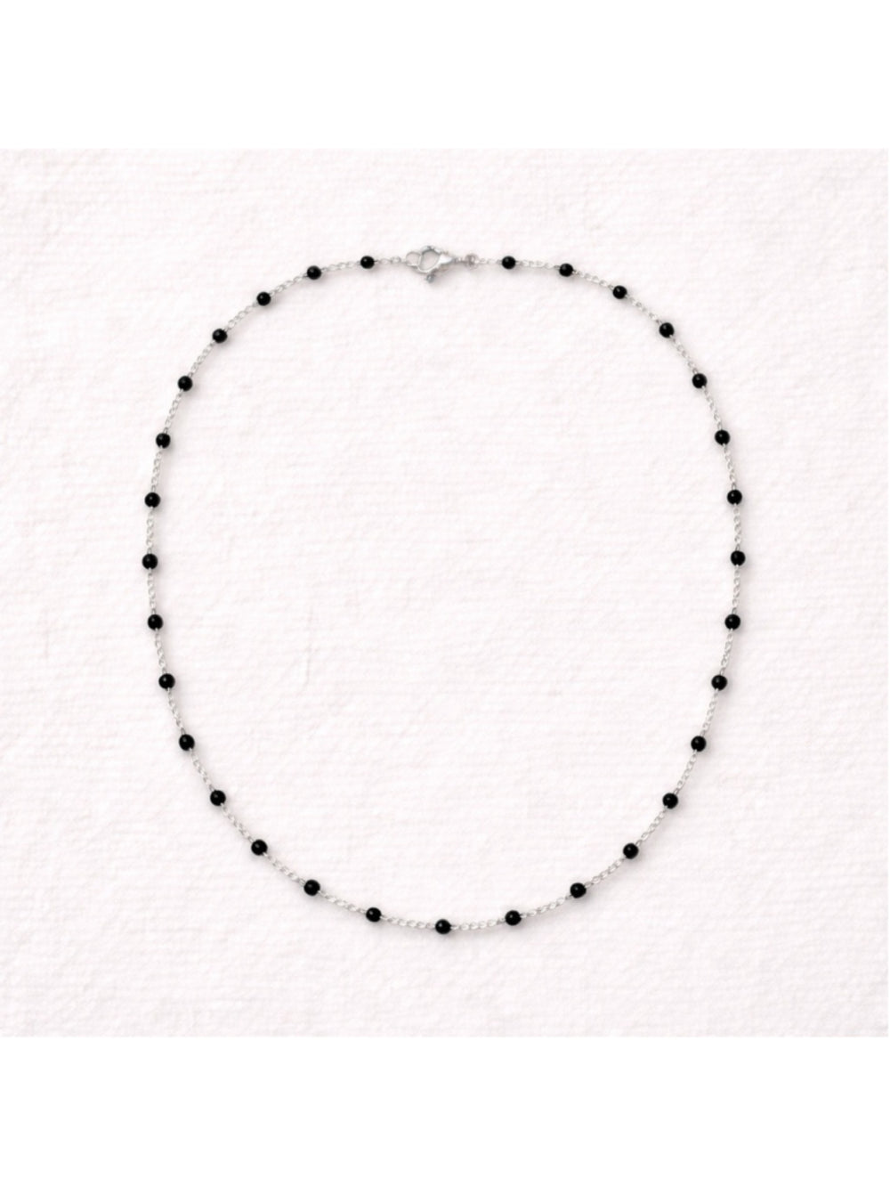 Necklace - 18” Stainless Steel Silver tone Necklace with jet black Bead Accents