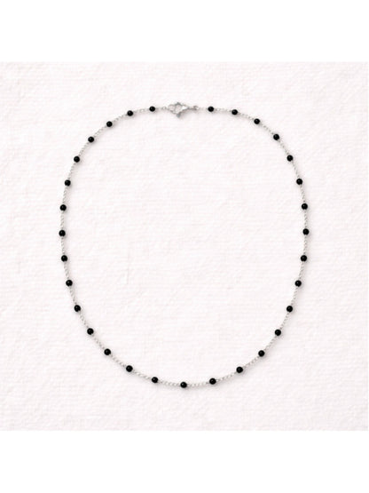 Necklace - 18” Stainless Steel Silver tone Necklace with jet black Bead Accents