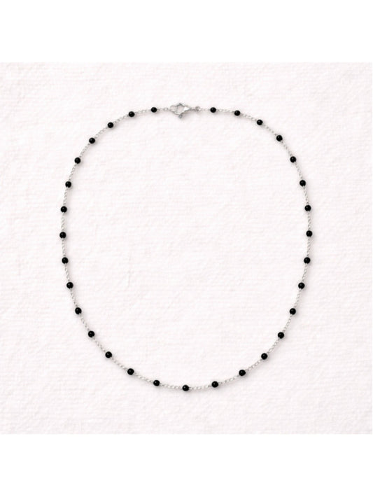 Necklace - 18” Stainless Steel Silver tone Necklace with jet black Bead Accents