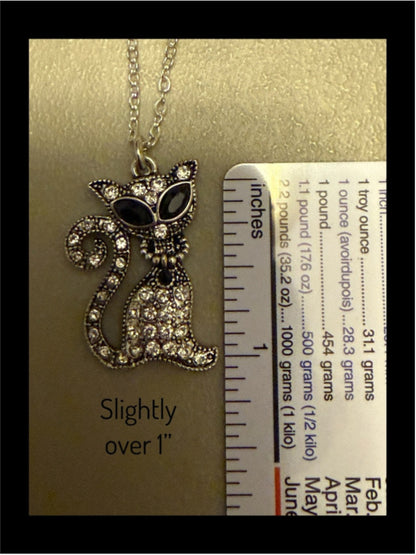 Vintage-Inspired Crystal Cat Pendant Necklace – Buyer’s Choice of Chain Length