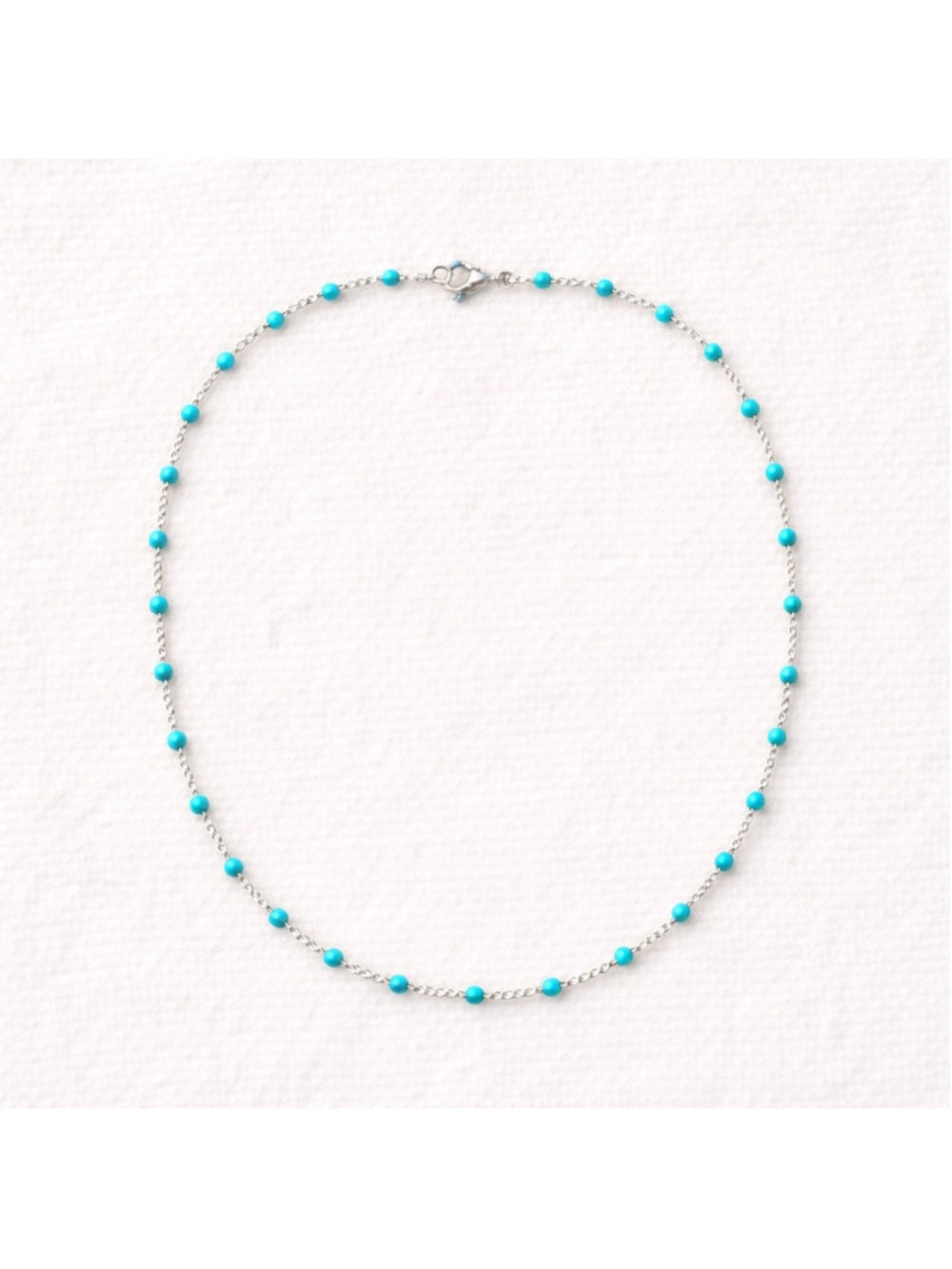 Necklace - 18” Stainless Steel Silver tone with turquoise color Bead Accents