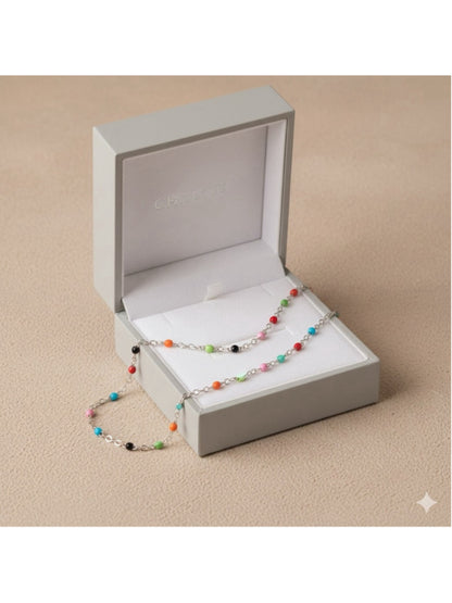 Necklace - 18” Silver tone Necklace with multi color Bead Accents