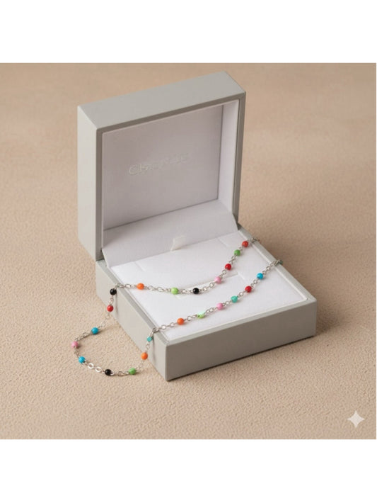 Necklace - 18” Silver tone Necklace with multi color Bead Accents