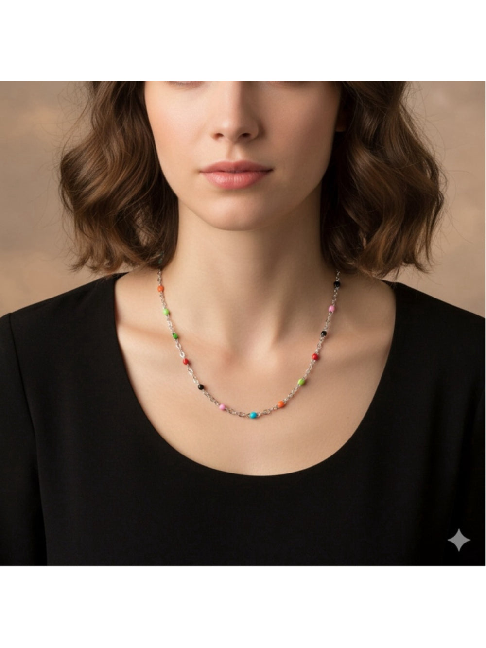 Necklace - 18” Silver tone Necklace with multi color Bead Accents