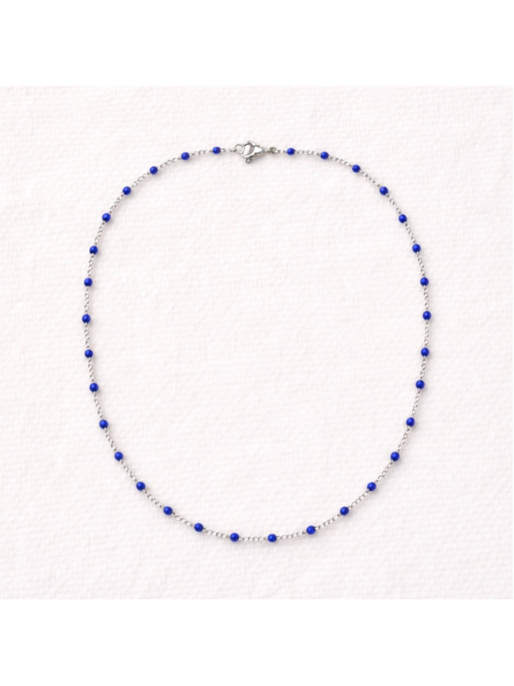 Necklace - 18” Stainless Steel Silver tone Necklace with dark blue Bead Accents