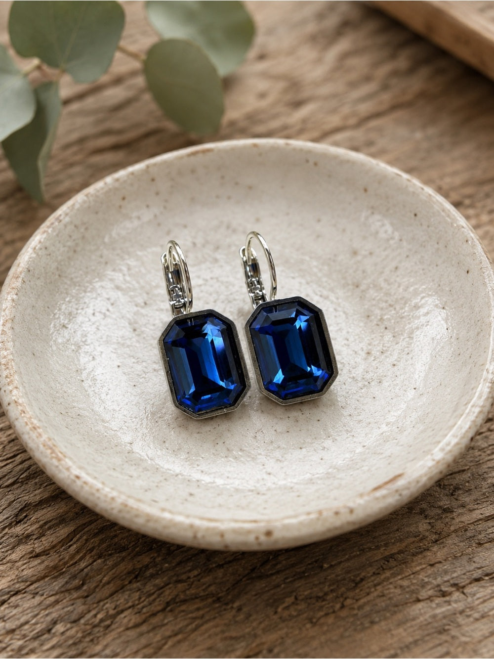 Handcrafted earrings with sparkly Montana blue octagon Austrian crystal