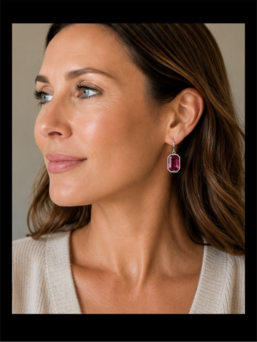 Handcrafted earrings with sparkly fuchsia octagon Austrian crystal