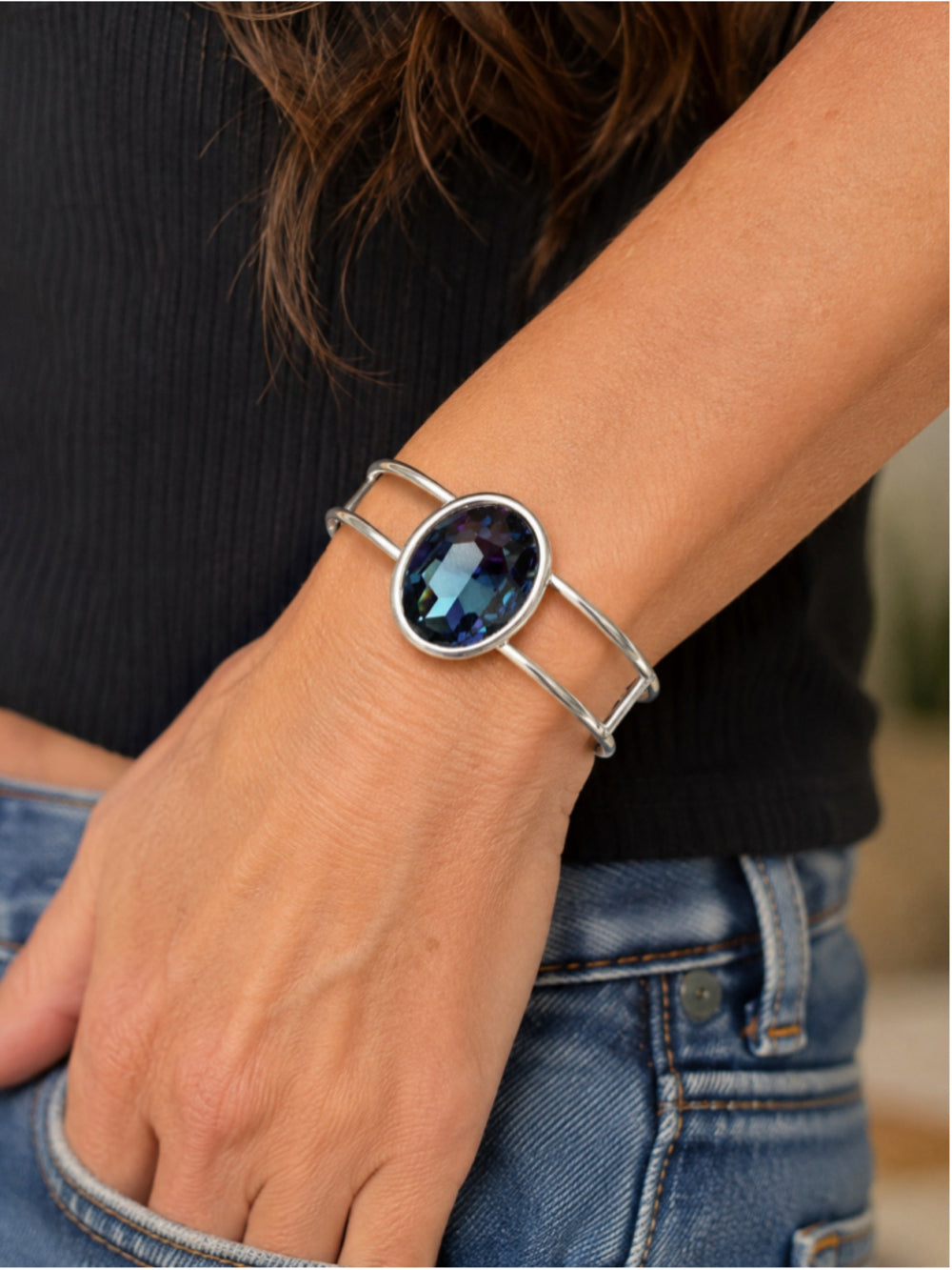 Handcrafted bracelet with montana blue Swarovski crystal