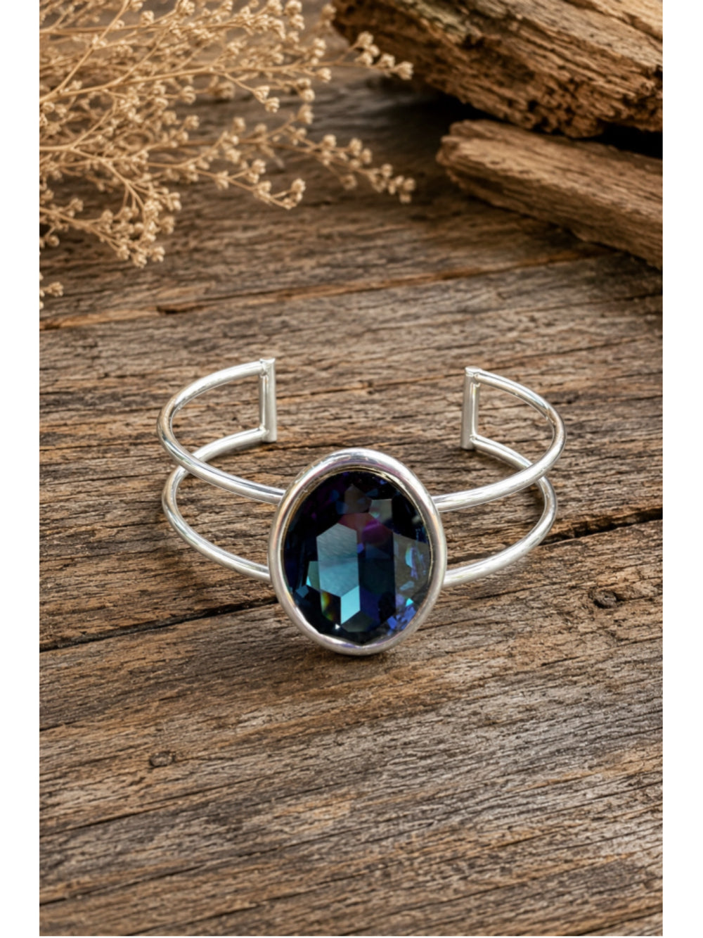 Handcrafted bracelet with montana blue Swarovski crystal
