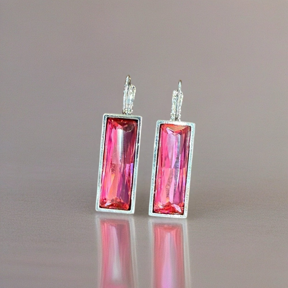 Handcrafted earrings with Austrian rose baguette crystal
