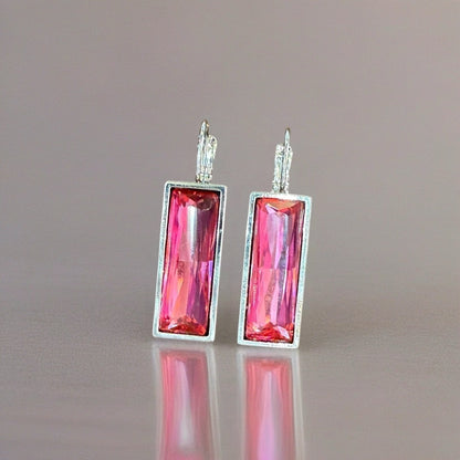 Handcrafted earrings with Austrian rose baguette crystal