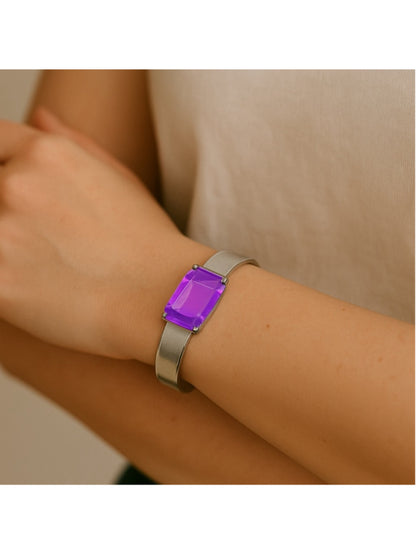 Handcrafted silver bracelet with large violet ignite Swarovski crystal
