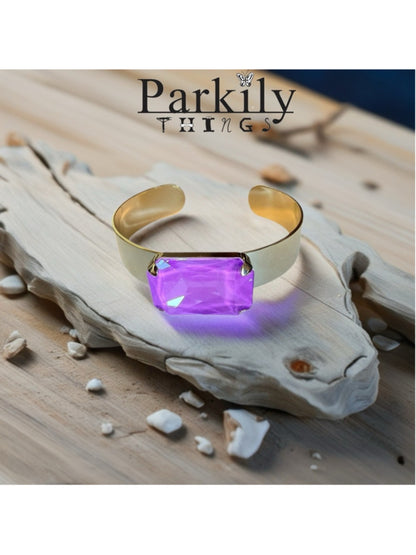 Handcrafted silver bracelet with large violet ignite Swarovski crystal