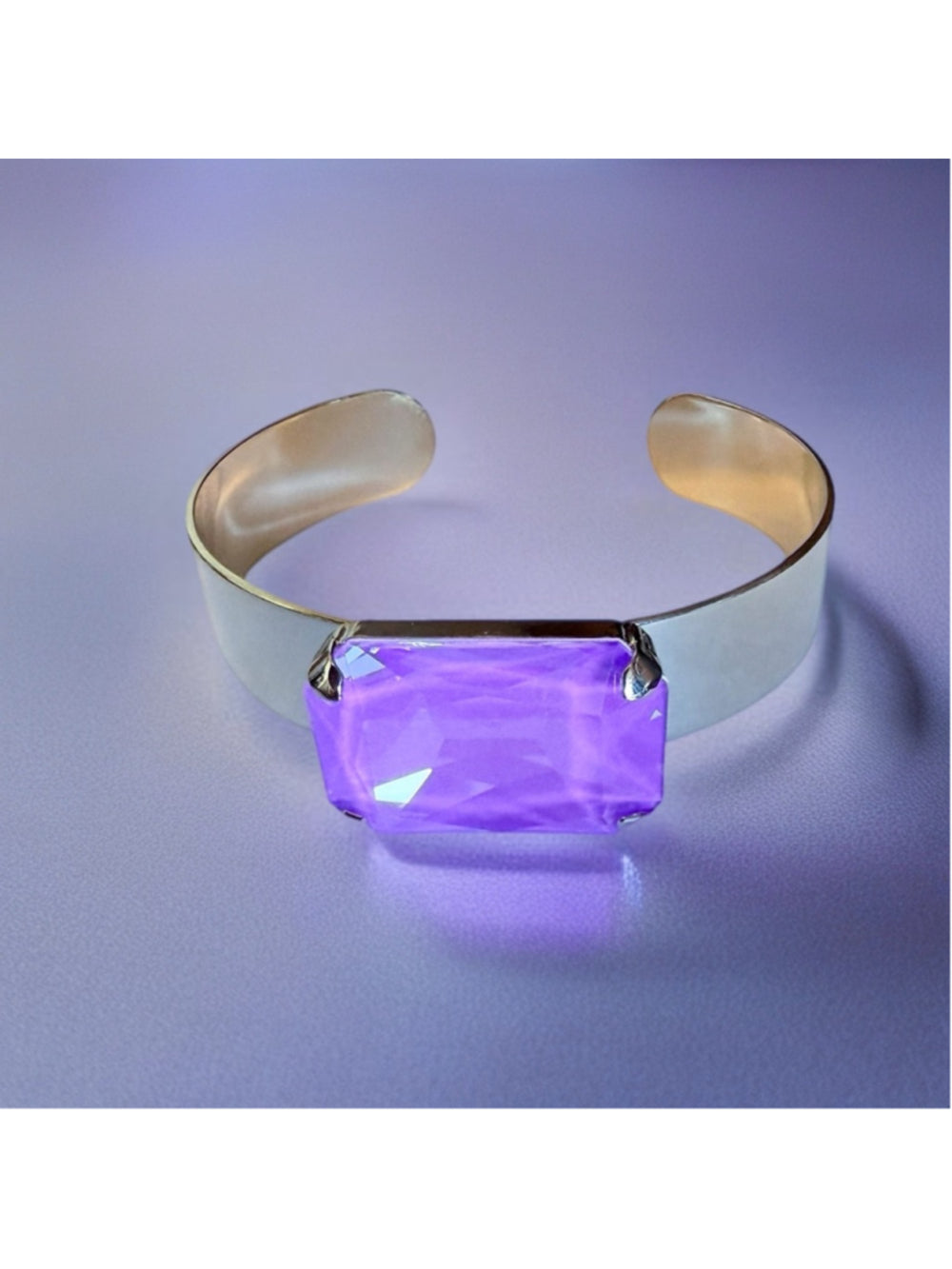 Handcrafted silver bracelet with large violet ignite Swarovski crystal