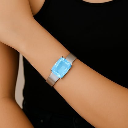 New Handcrafted silver bangle bracelet with sky blue ignite Swarovski crystal