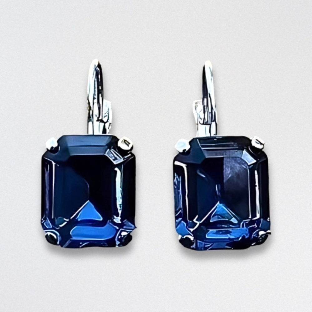 Handcrafted Emerald-Cut Earrings Austrian Crystal Light Sapphire Blue/Silver NWT