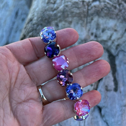 Handcrafted statement bracelet with Swarovski crystal pinks and purples