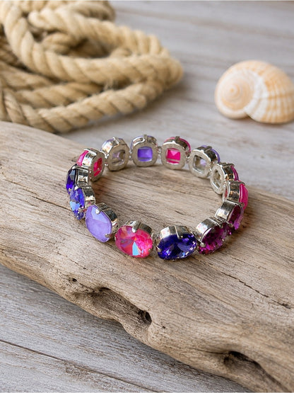 Handcrafted statement bracelet with Swarovski crystal pinks and purples