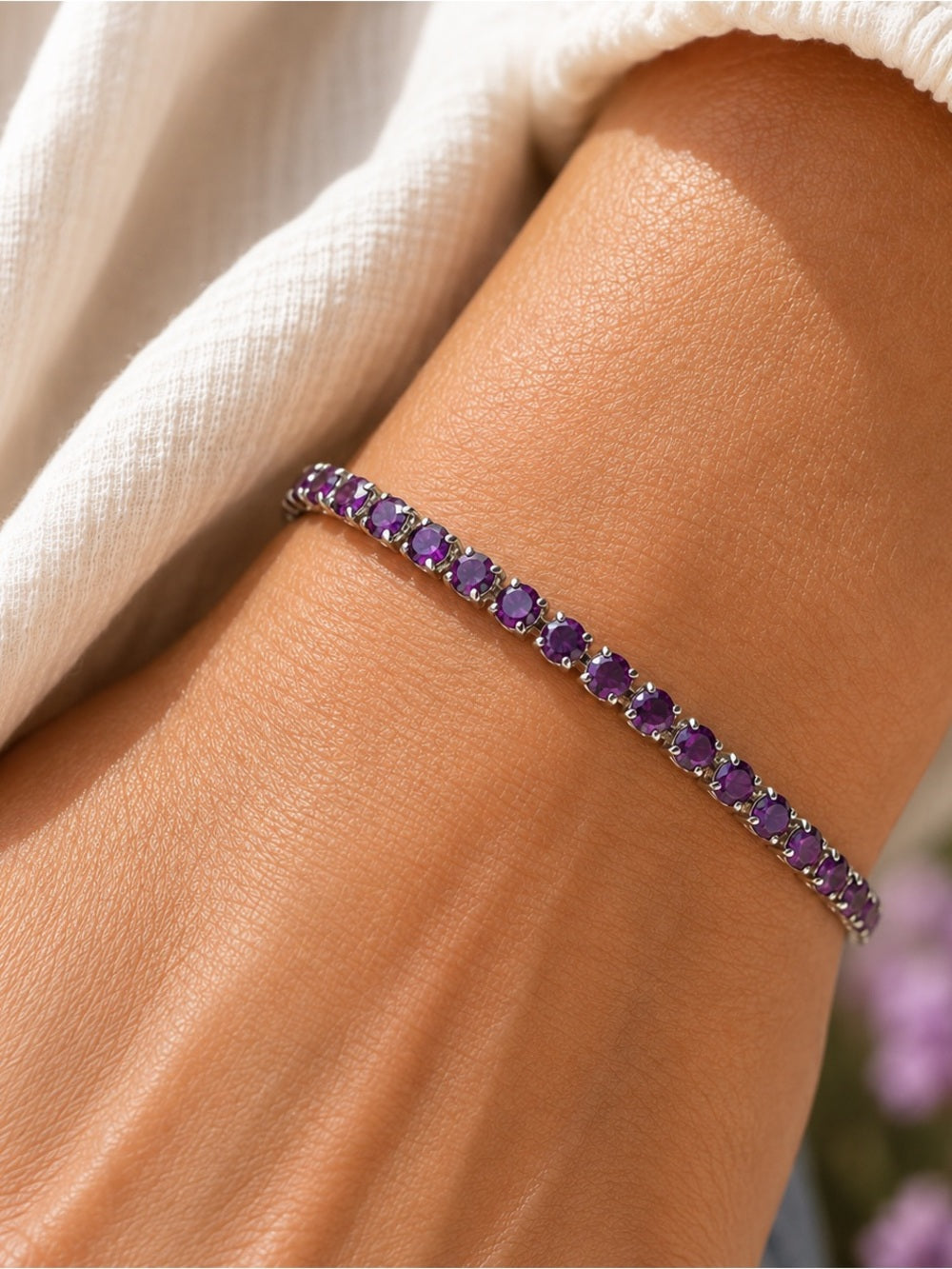 Handcrafted bracelet with sparkly amethyst Swarovski crystal