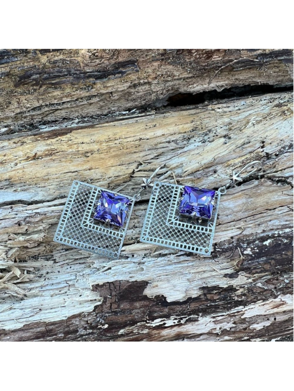 Handcrafted Earrings with Tanzanite Swarovski Crystal