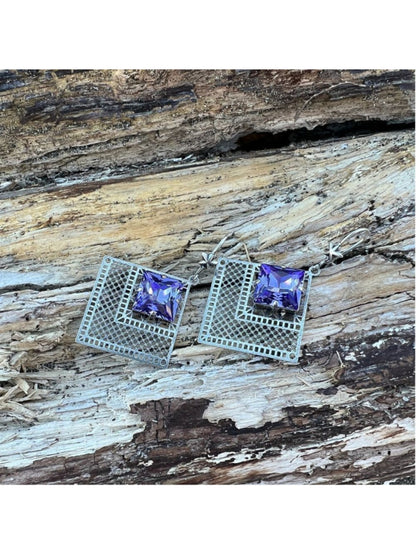 Handcrafted Earrings with Tanzanite Swarovski Crystal