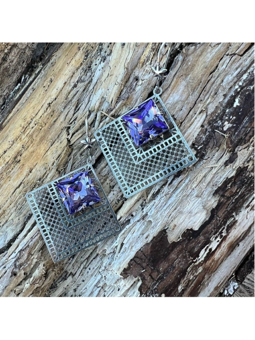 Handcrafted Earrings with Tanzanite Swarovski Crystal