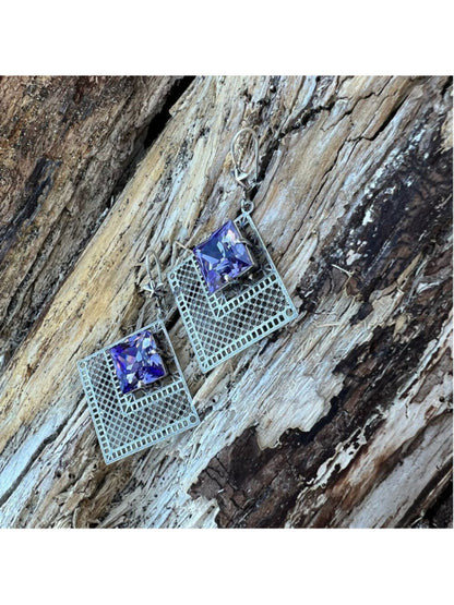 Handcrafted Earrings with Tanzanite Swarovski Crystal
