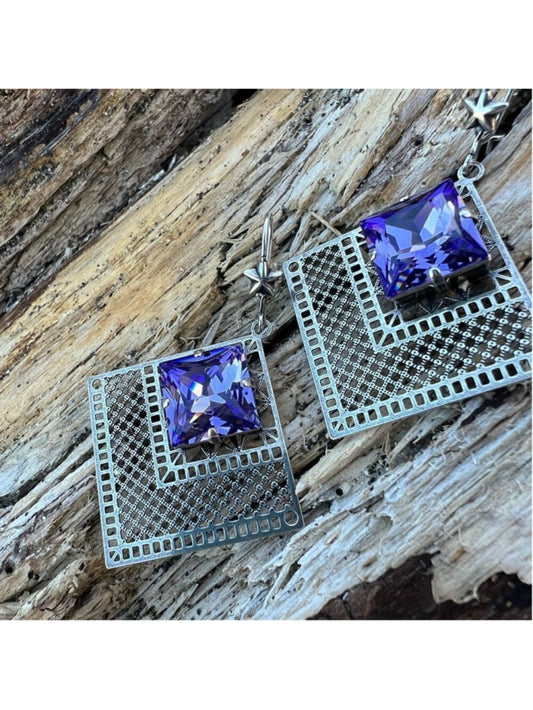 Handcrafted Earrings with Tanzanite Swarovski Crystal