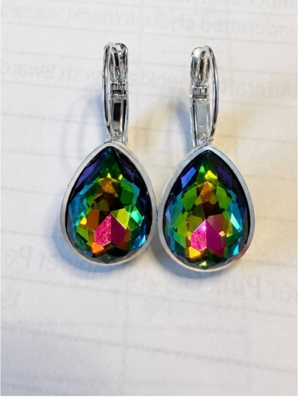 ParkilyThings Rainbow Vitrail Teardrop Crystal Earrings – silver leverback