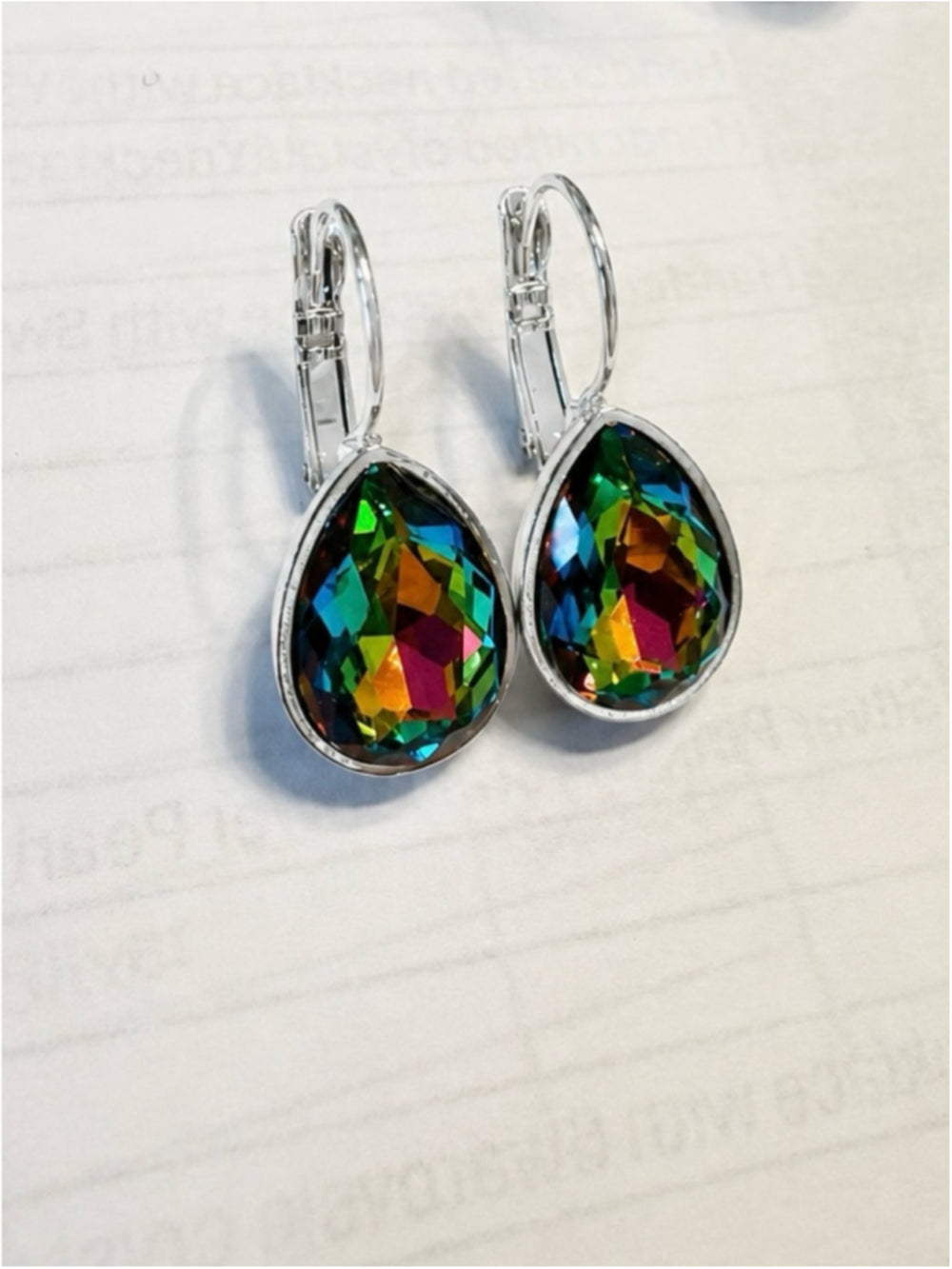 ParkilyThings Rainbow Vitrail Teardrop Crystal Earrings – silver leverback
