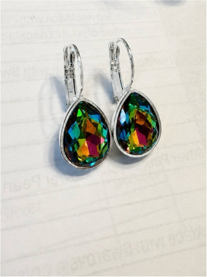 ParkilyThings Rainbow Vitrail Teardrop Crystal Earrings – silver leverback
