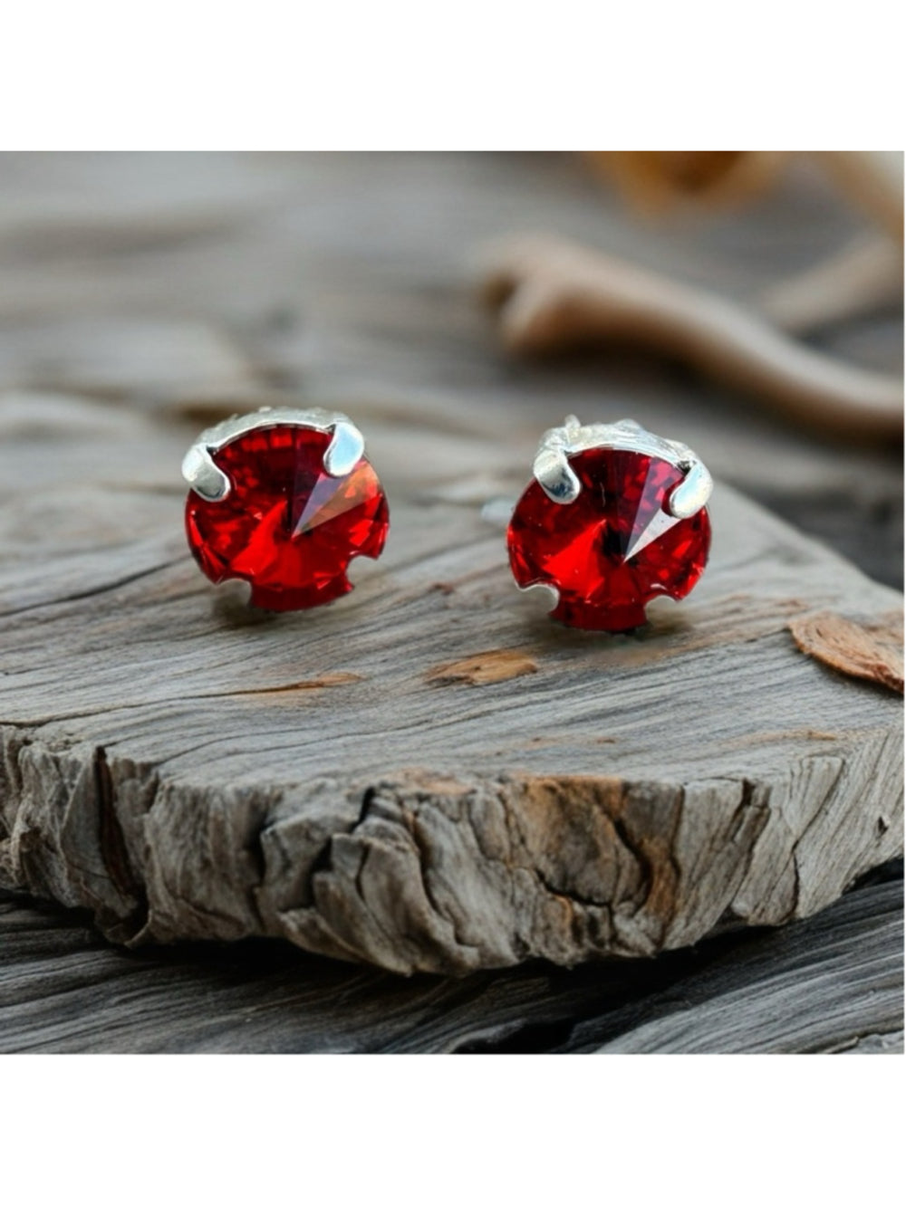 Handcrafted earrings with red Swarovski crystal