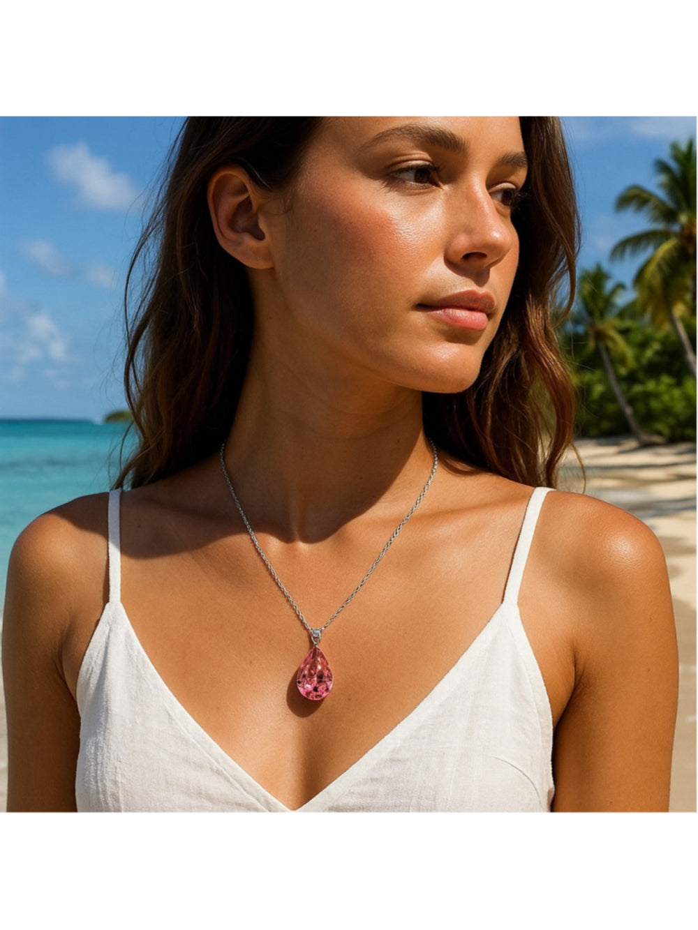 Handcrafted necklace with light rose pink Swarovski crystal and chain