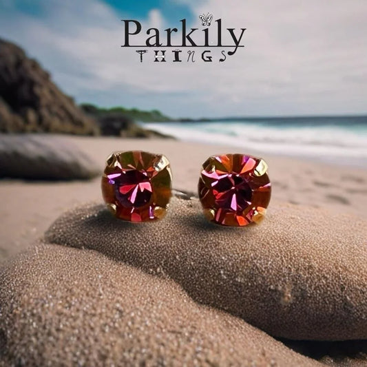 Handcrafted Earrings a Sparkly Red and AB coated Swarovski Crystal