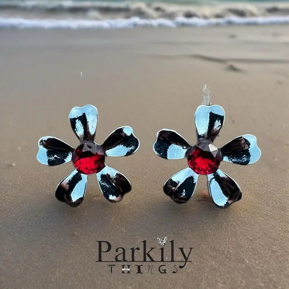 Earrings with Swarovski crystal red handcrafted