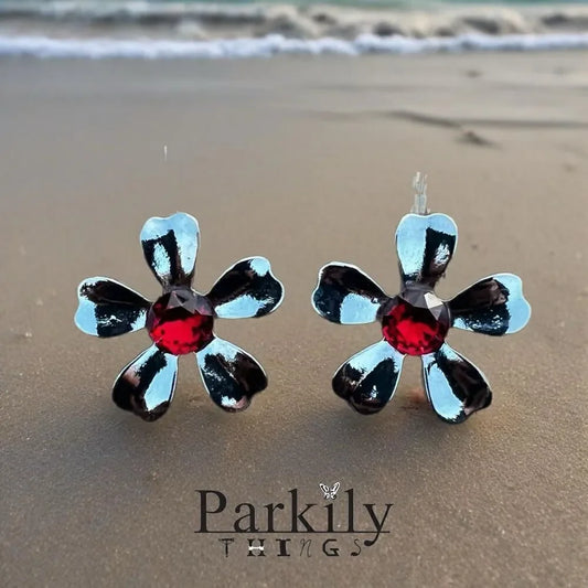 Earrings with Swarovski crystal red handcrafted