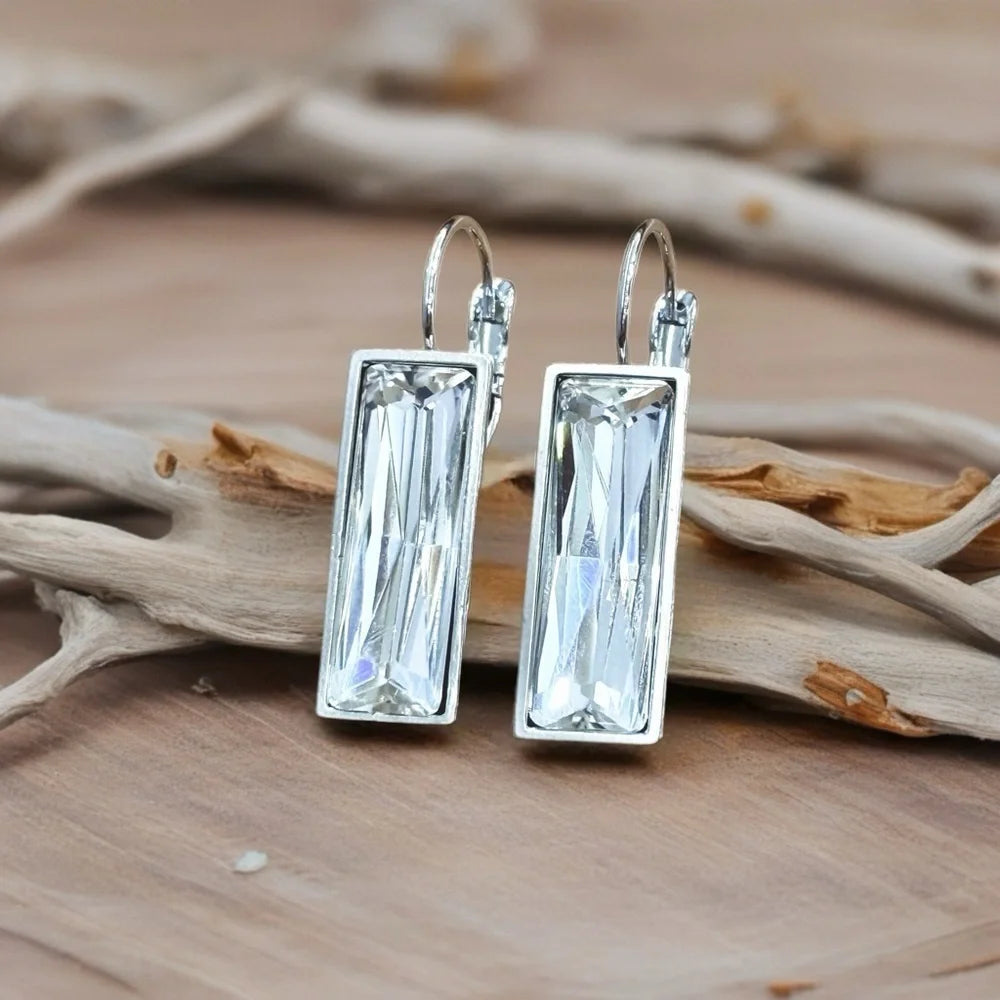 Handcrafted earrings made with Austrian clear baguette crystals