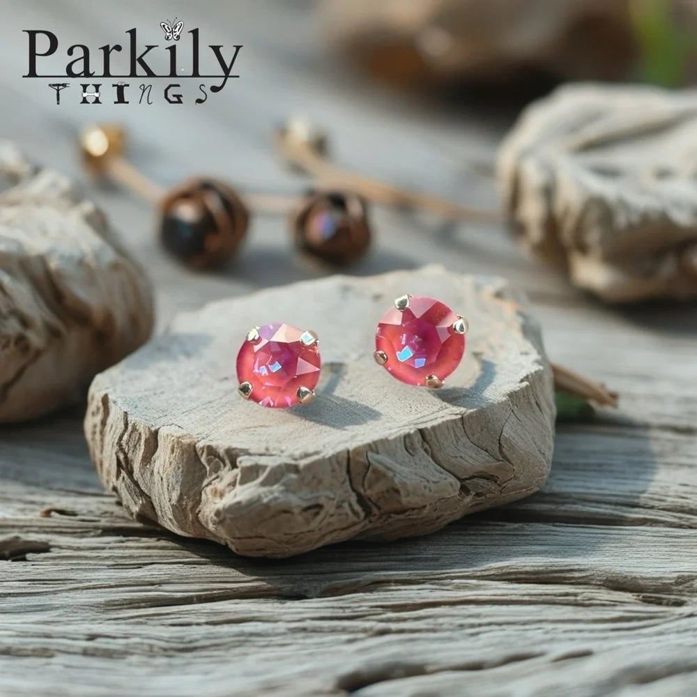 Handcrafted earrings with Swarovski crystal with pink crystals and silver