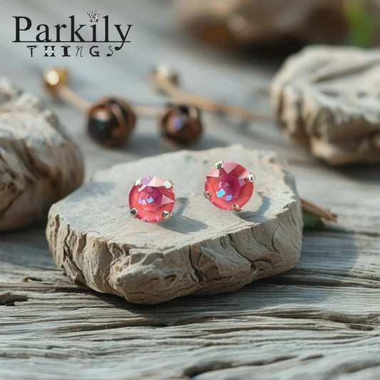 Handcrafted earrings with Swarovski crystal with pink crystals and silver