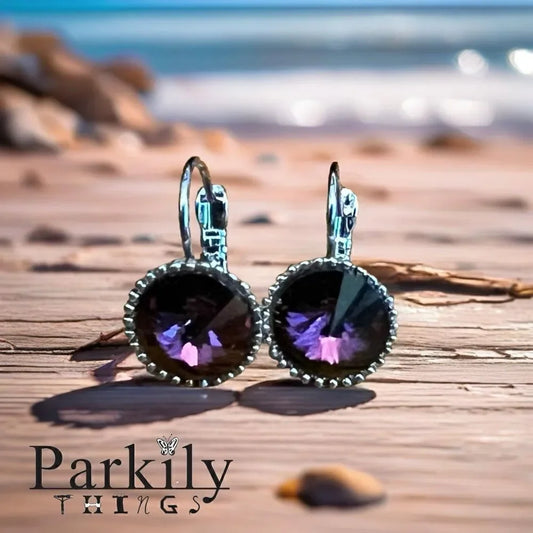 Handcrafted earrings with sparkly amethyst purple rivoli Swarovski crystal