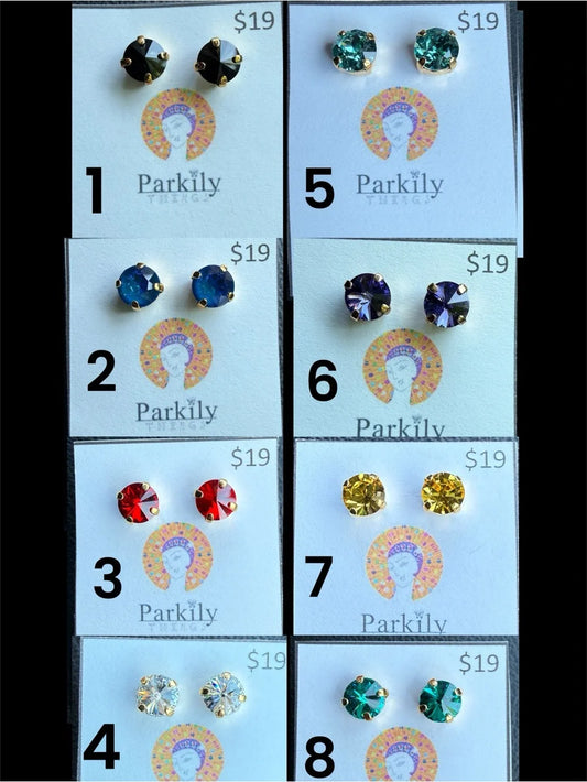 Sparkly Stud Earrings with Swarovski crystals Gold Tone Color #4 - Clear