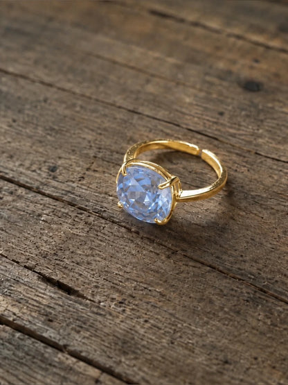 Adjustable light blue sapphire Statement Ring Silver Tone Sparkly Cushion Cut