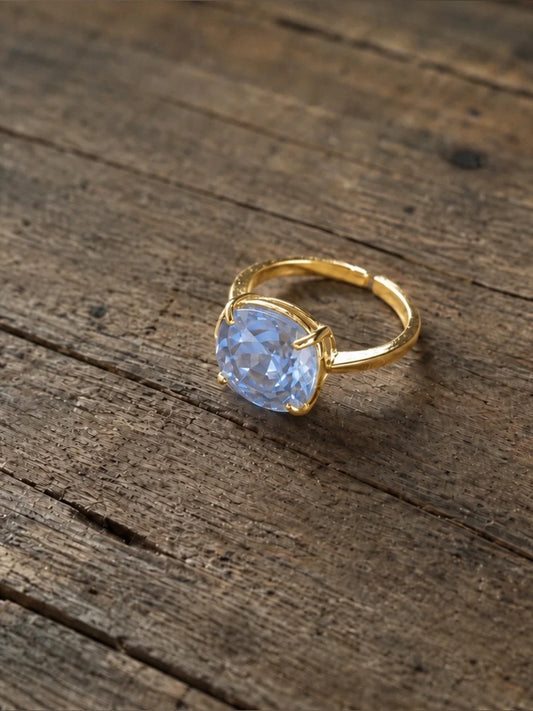 Adjustable light blue sapphire Statement Ring Silver Tone Sparkly Cushion Cut