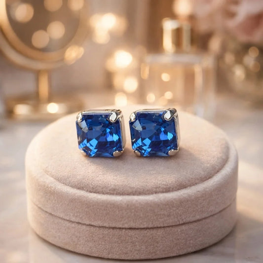 Sapphire Blue Crystal Stud Earrings