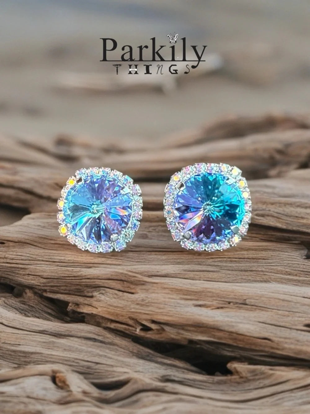 Handcrafted earrings with light vitrail Swarovski crystal and aurora borealis