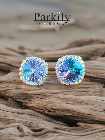 Handcrafted earrings with light vitrail Swarovski crystal and aurora borealis