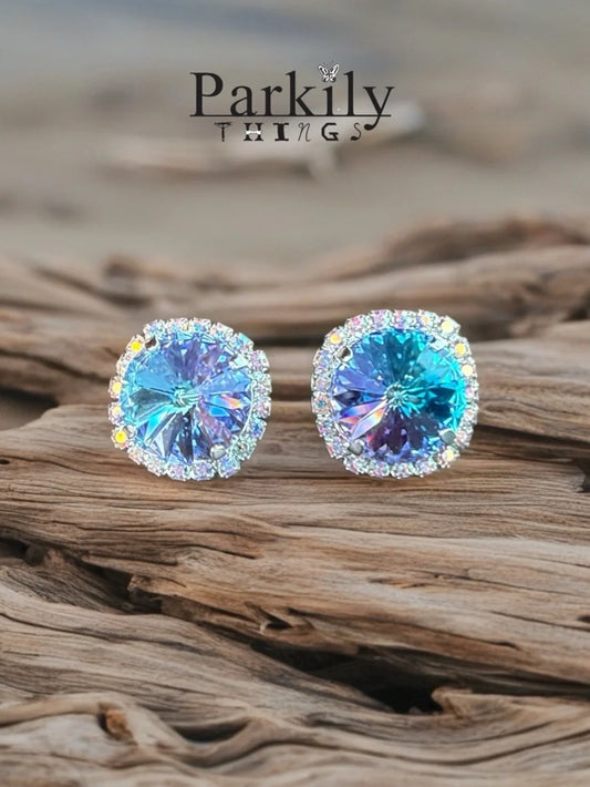 Handcrafted earrings with light vitrail Swarovski crystal and aurora borealis