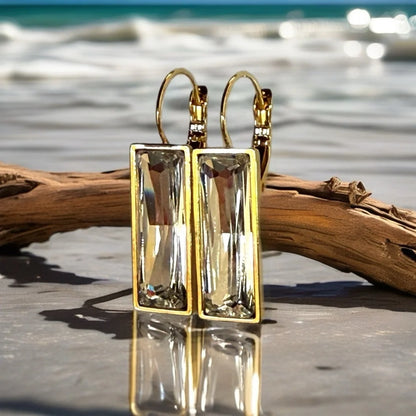 Handcrafted earrings made with Austrian clear baguette crystals